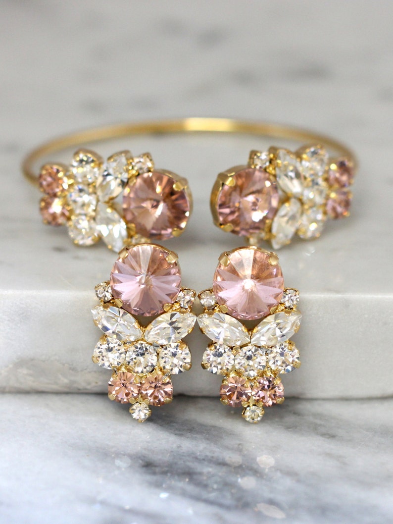 Blush Earrings Bridal Blush Earrings Swarovski Cluster Etsy