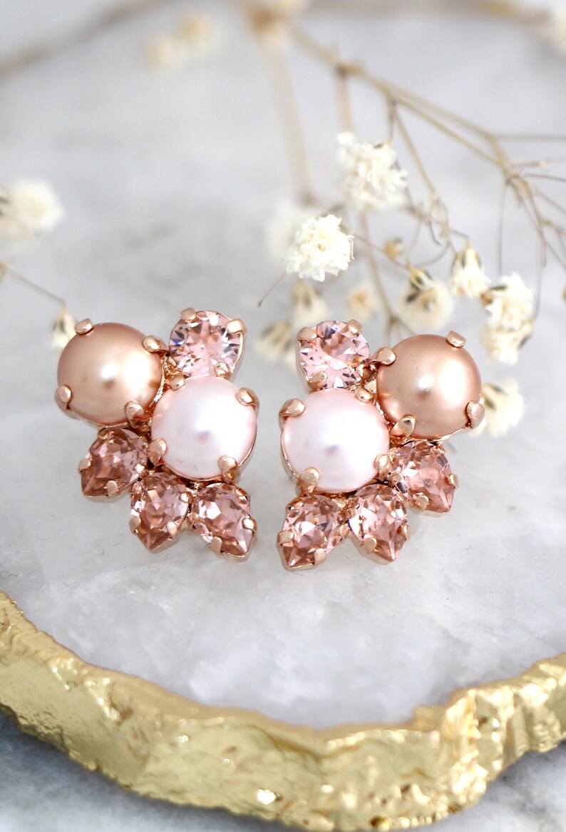 Blush Earrings Pearl Earrings Rose Gold Pearl Earrings Etsy