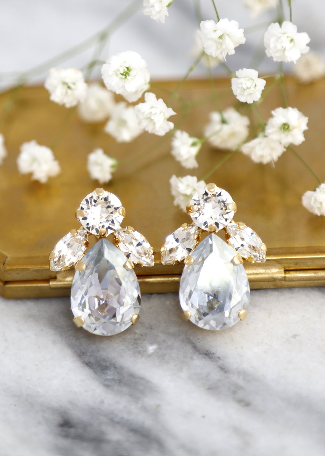 Dusty Blue Earrings, Bridal Dusty Blue Crystal Stud Earrings, Dusty