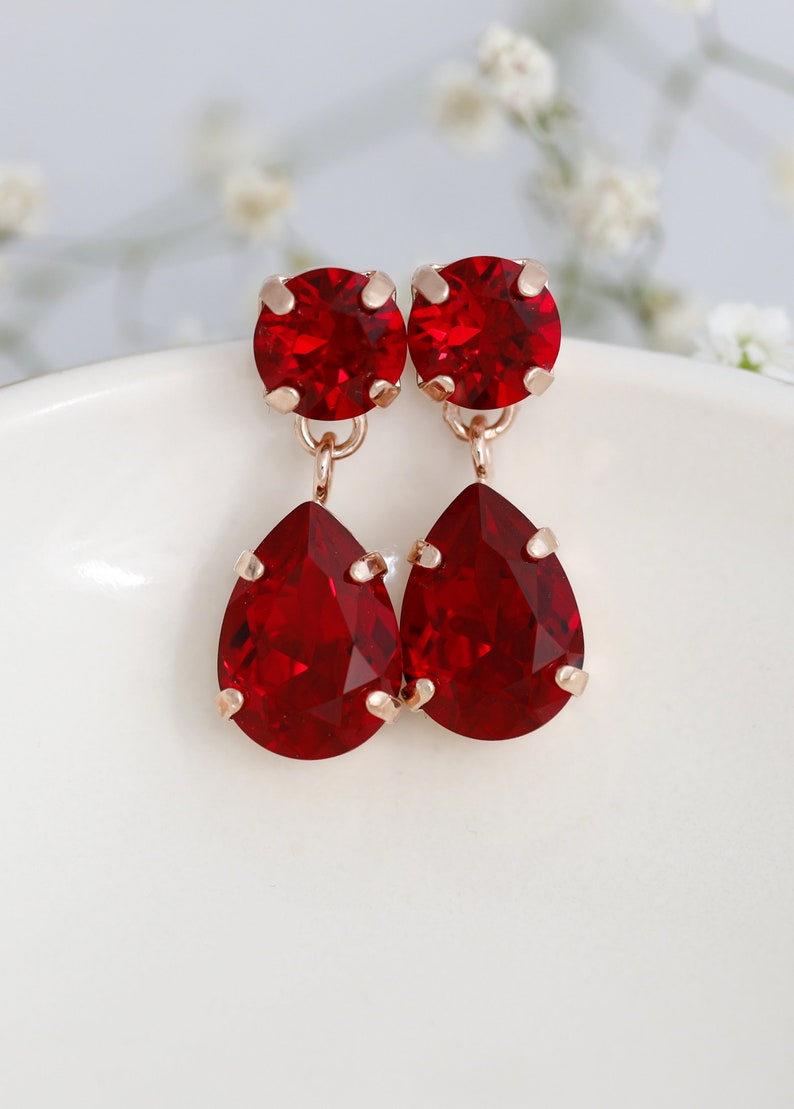 Red Ruby Chandelier Earrings, Red Ruby Crystal Classic Bridal Chandelier Earrings, Garnet Red Bridal Drop Earrings, Red Chandeliers image 8