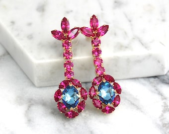 Pink Earrings, Pink Fuchsia Earrings, Blue Pink Earrings, Bridal Fuchsia Earrings, Statement Earrings, Dark Pink Earrings,Pink Drop Earrings