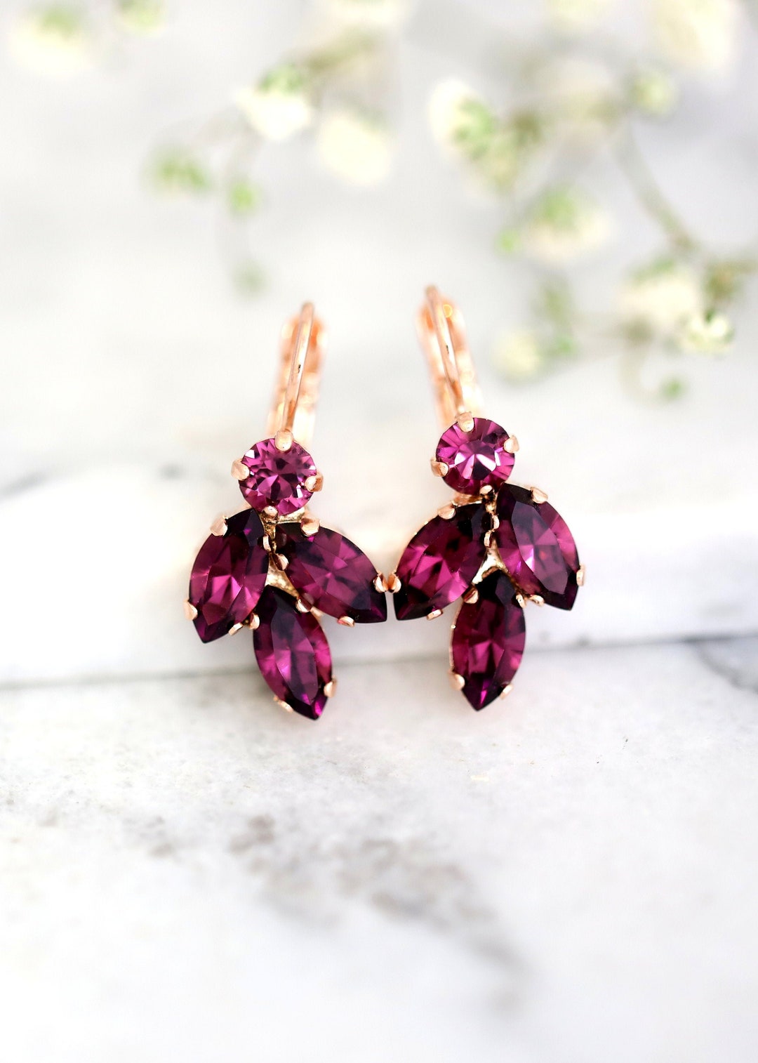 Purple Earrings, Purple Drop Earrings, Bridal Purple Crystal Drop ...
