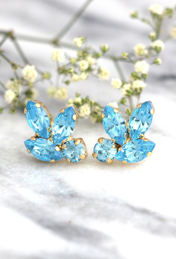 Aquamarine Stud Earrings Aqua Stud Earrings Bridal Aquamarine
