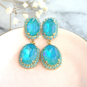 Blue Turquoise Earrings, Turquoise Bridal Earrings,Turquoise Gold Earrings, Blue Teal Chandelier Earrings, Statement Earrings, Blue Earrings image 7