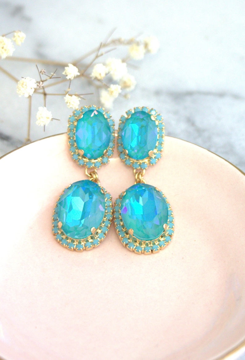 Blue Turquoise Earrings, Turquoise Bridal Earrings,Turquoise Gold Earrings, Blue Teal Chandelier Earrings, Statement Earrings, Blue Earrings image 7