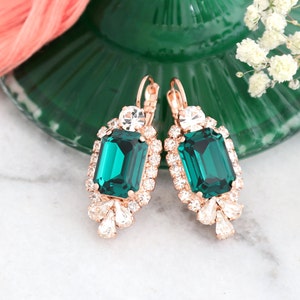 Emerald Drop Earrings, Emerald Green Crystal Bridal Earrings, Green Drop Crystal Earrings, Gift For Her, Gift For Her, Emerald Green Jewelry