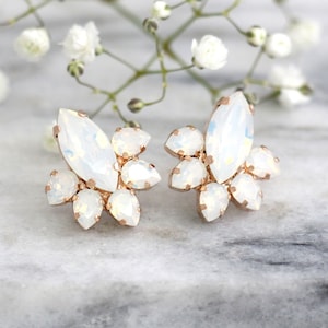 Bridal Earrings, Opal Earrings, Bridal Opal Earrings, Moonstone Earrings, Bridal Opal Studs, Opal Crystal Earrings, Bridesmaids Earrings
