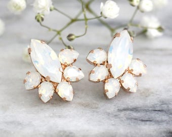 Bridal Earrings, Opal Earrings, Bridal Opal Earrings, Moonstone Earrings, Bridal Opal Studs, Opal Crystal Earrings, Bridesmaids Earrings
