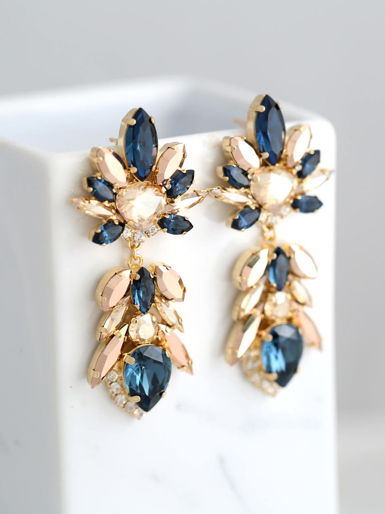 Blue Navy Earrings Bridal Blue Navy Earrings Dark Blue Etsy
