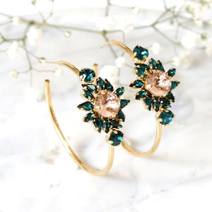 Emerald Blush Earrings, Green Crystal Hoop Crystal Earrings, Oversize Hoop Earrings, Emerald Hoop Earrings, Hoop Earrings, Gift For Her