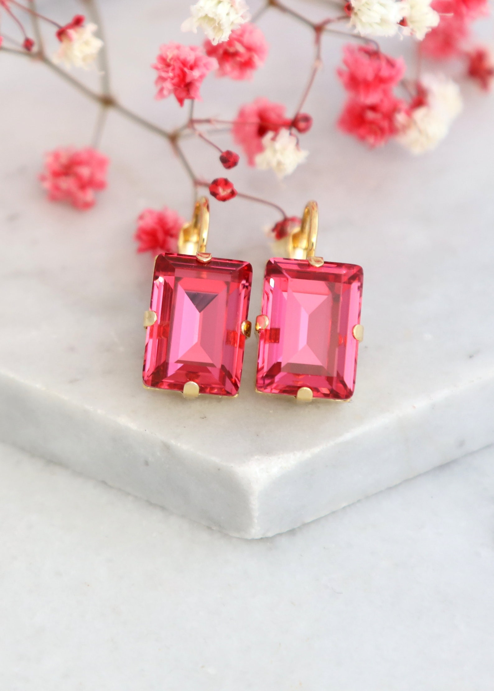 Pink Drop Earrings, Pink Drop Earrings, Bridal Pink Earrings, Hot Pink ...