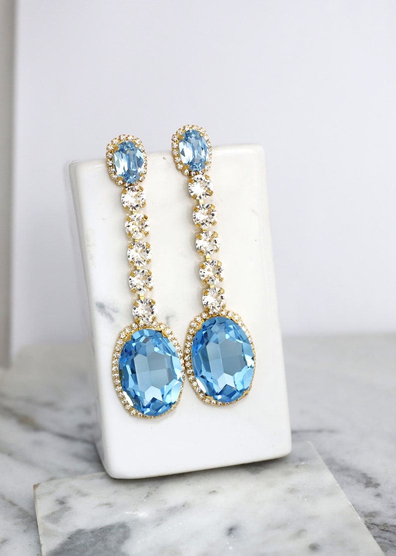 Aquamarine Chandelier long Earrings, Statement Light Blue Bridal Earrings, Oversize Aquamarine Chandeliers Earrings, Statement Earrings image 8