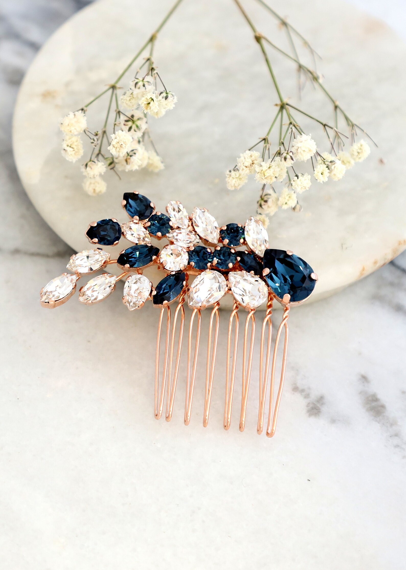 Bridal Hair Comb Blue Navy Crystal Hair Comb Blue Navy Hair Etsy