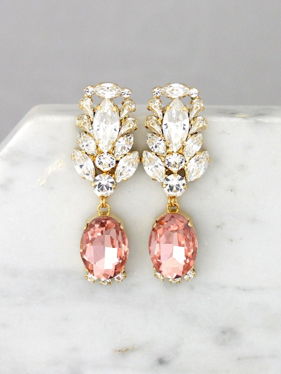 Blush Chandelier Earrings Pink Long Bridal