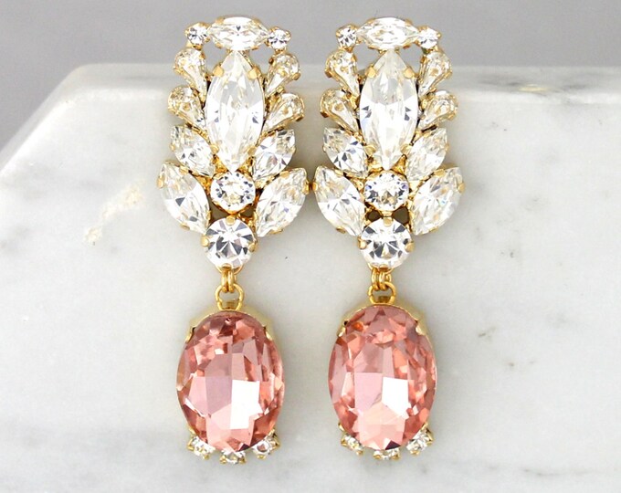 Blush Chandelier Earrings, Blush Pink Long Earrings, Bridal Blush