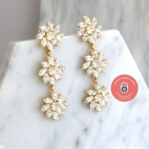 Bridal Long Earrings, Bridal Crystal Clear Earrings, Flower Crystal Chandelier Earrings, Long Crystal Dangle Earrings, Gift For Her image 4