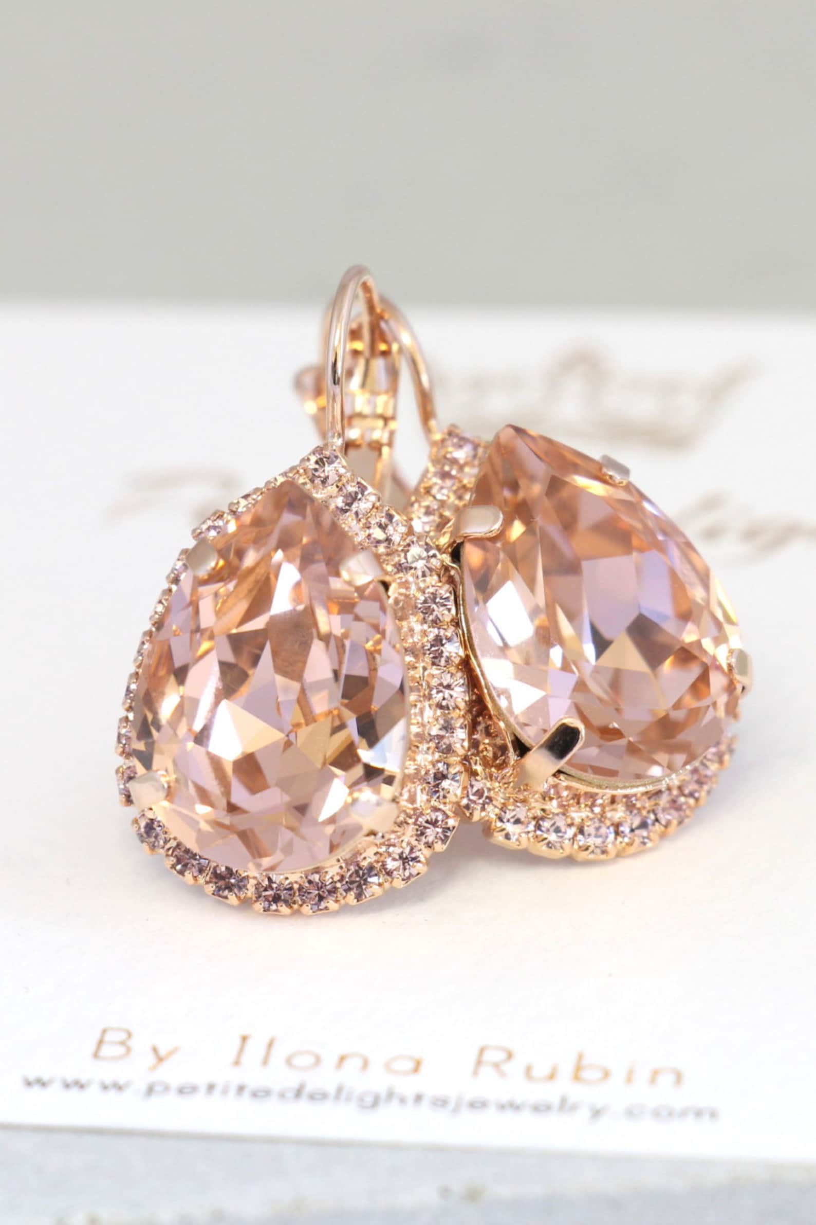 Blush Drop Earrings, Blush Rose Gold Bridal Earrings, Drop