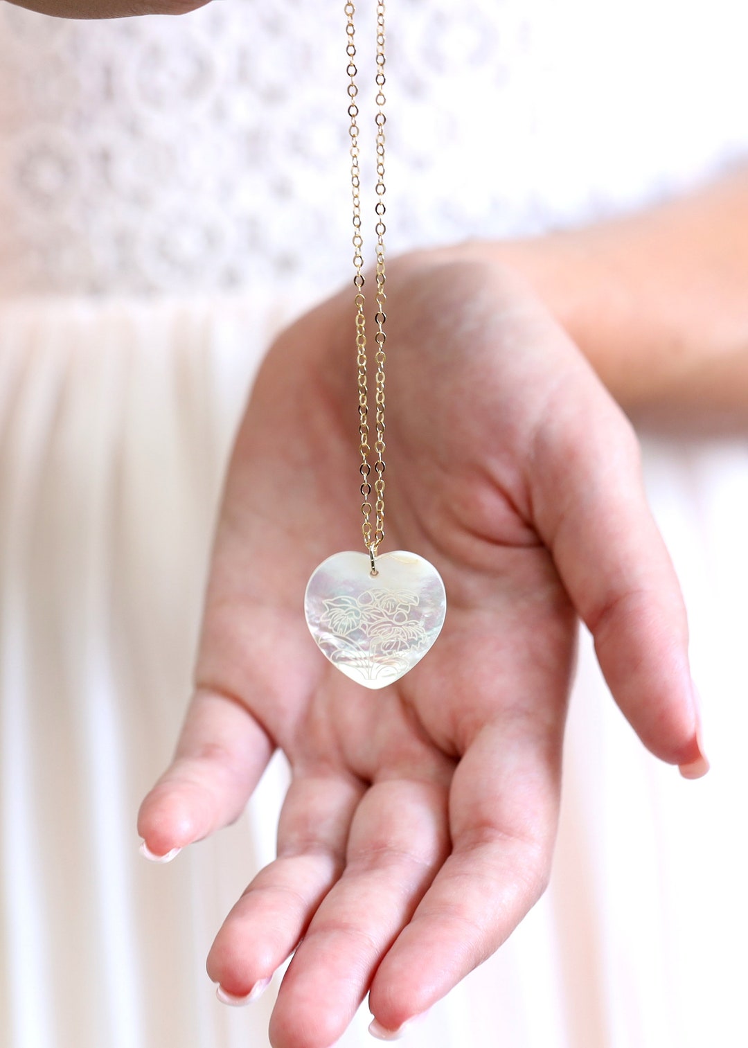 Mother of Pearl LOVE Necklace Heart Necklace, Mother of Pearl Necklace ...