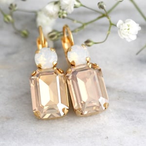 Champagne Earrings, Topaz Earrings, Bridal Drop Crystal Earrings, Champagne Crystal Earrings, Moonstone Earrings, Bridesmaids Drop Earrings