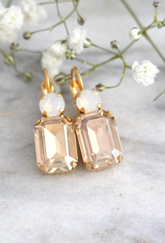 Champagne Earrings Topaz Earrings Bridal Drop Crystal | Etsy