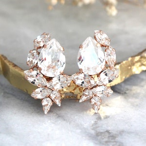 Bridal Earrings, Crystal Bridal Earrings, Bridesmaids Earrings, Bridal Crystal Cluster Stud Earrings, Gold Bridal Earrings, Crystal Studs