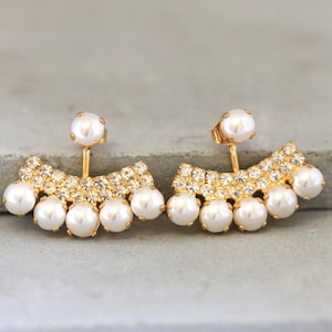 Ear Jacket Earrings, Pearl Ear jacket Earrings, Crystal Bridal Ear Jackets, Bridal Crystal Ear jacket Bridal Earrings, Pearl Earrings