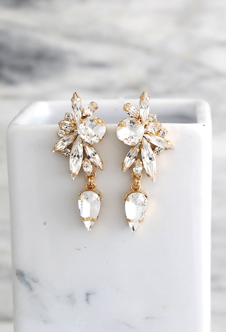 Bridal Crystal Earrings, Chandelier Earrings, Bridal Clear Crystal Drop Earrings, Clear Crystal Dangle Earrings, Gift For Her image 1