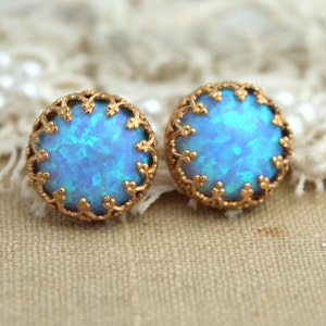 Opal earrings, Blue opal Earrings, Opal Stud earrings, Opal bridesmaids gifts, Christmas Gift, Opal Jewelry, Gift For Her, Blue Opal Studs