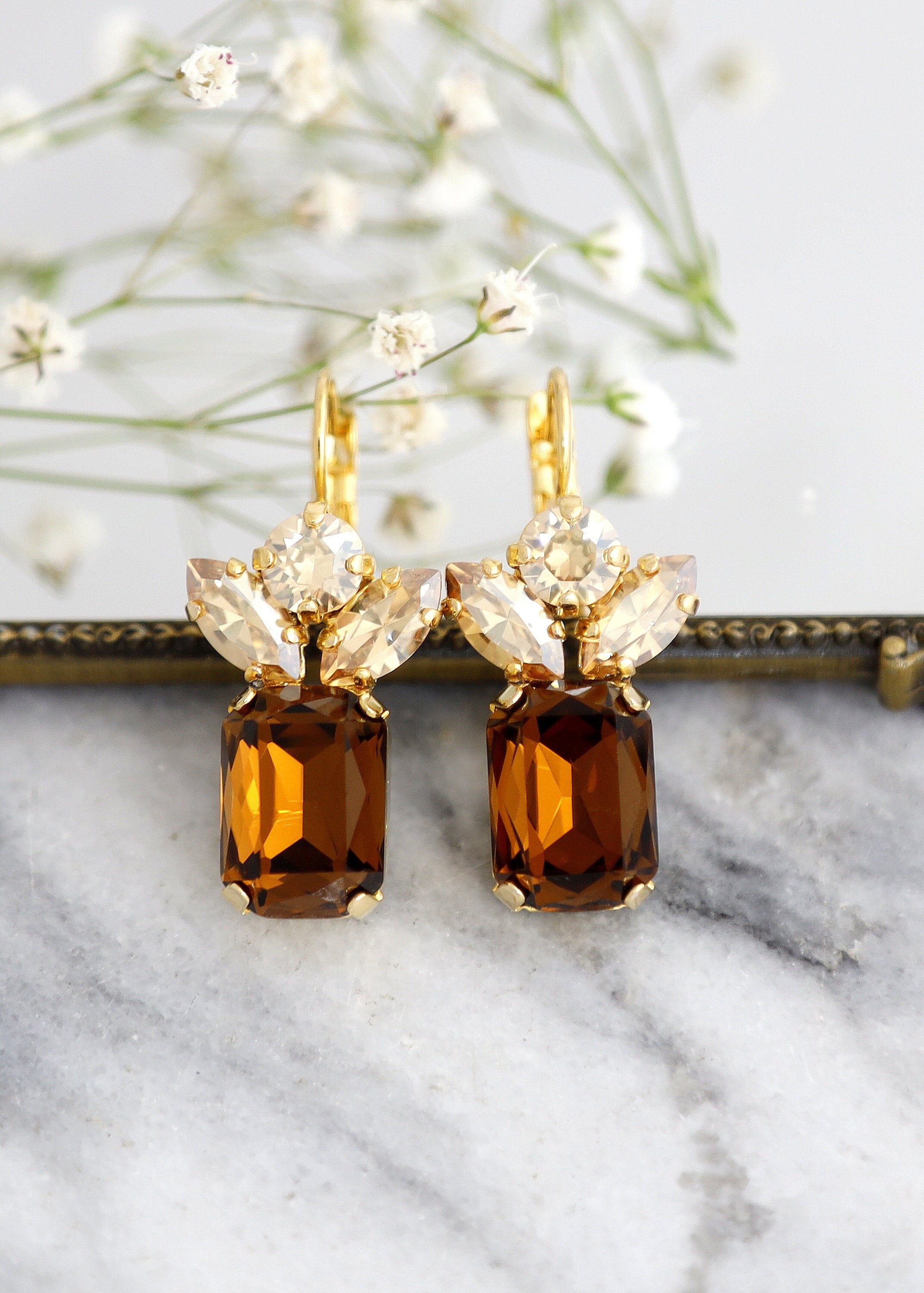 Brown stone earrings discount