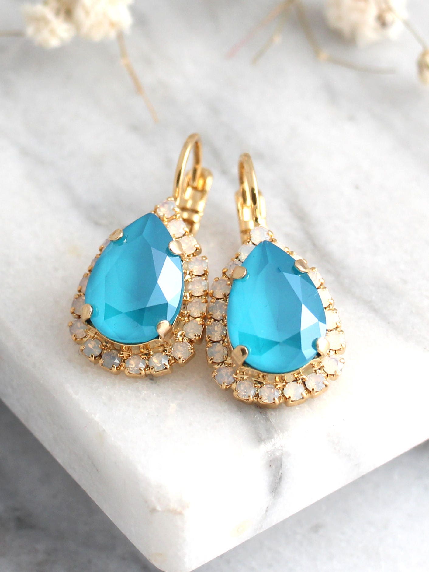 ◇Monday Edition◇ Colored Water Drop Earrings Turquoise Drop Earrings, Light Blue Earrings, Blue Earrings