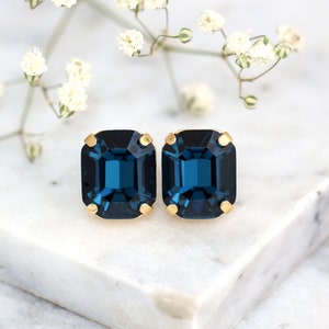 Blue Navy Stud Earrings, Bridal Blue Navy Crystal Earrings, Bridesmaids Sapphire Blue Earrings, Bridal Classic Blue Earrings, Gift For Her