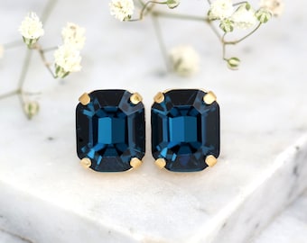Blue Navy Stud Earrings, Bridal Blue Navy Crystal Earrings, Bridesmaids Sapphire Blue Earrings, Bridal Classic Blue Earrings, Gift For Her