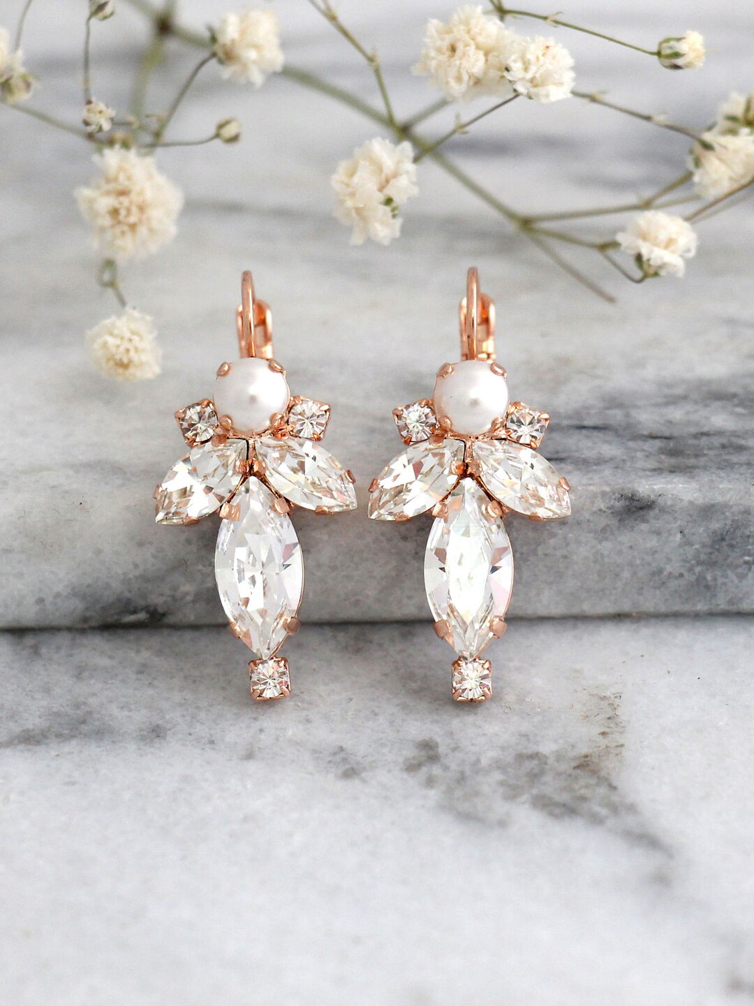 Bridal Pearl Drop Earrings Bridal Crystal Earrings Pearl Etsy