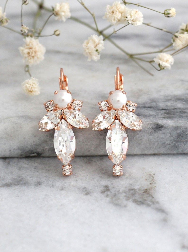 Bridal Pearl Drop Earrings Bridal Crystal Earrings Pearl Etsy
