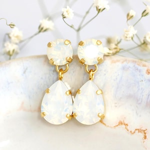 Weißer Opal Braut Ohrringe, Träne Weißer Opal Kristall Hochzeit Ohrringe, Brautschmuck, Klassische Brautjungfer Ohrringe, Opal Hochzeit Schmuck