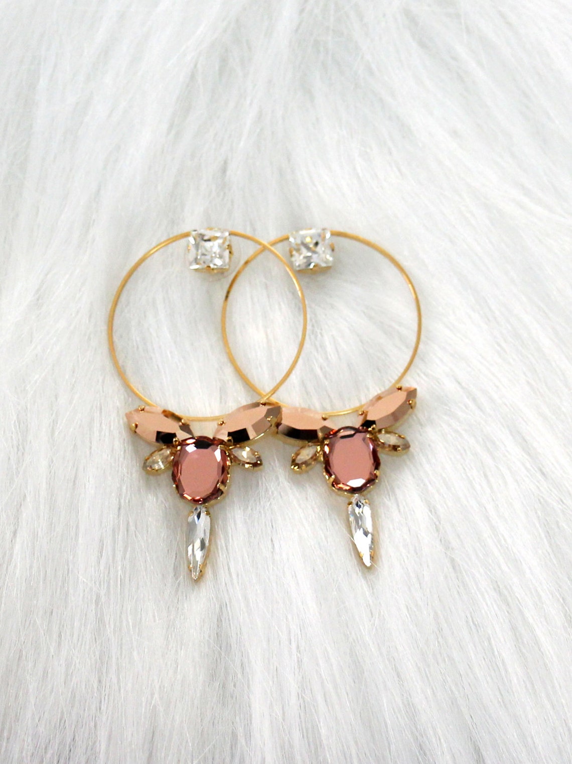 Bridal Hoop Earrings Blush Pink Statement Earrings Big Hoop Etsy Israel