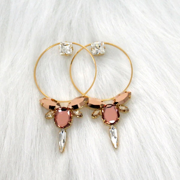 Bridal Hoop Earrings, Blush Pink Statement Earrings, Big Hoop Bridal Earrings, Bridal Large Gold Hoop Earrings, Oversize Blush Big Earrings