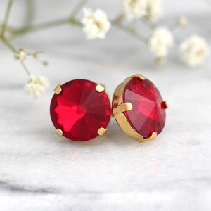 Red Stud Crystal Earrings, Ruby Red Crystal Earrings, Bridesmaids Earrings, Gift For Her, Red Round Crystal Earrings, Crimson Stud Earrings