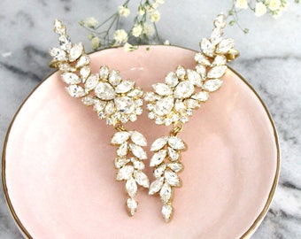 Climbing Earrings, Bridal Climbing Earrings, Bridal Earrings, Clear Statement Ear Crawler, Bridal Ear climber, Statement Bridal Earrings