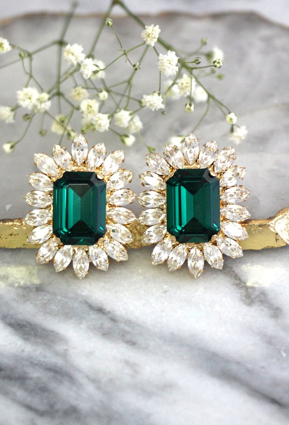Emerald Green Earrings - Rhinestone Earrings - Statement Earrings - Lulus