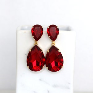 Red Statement Long Earrings, Crimson Red Chandelier Earrings, Red Ruby ...