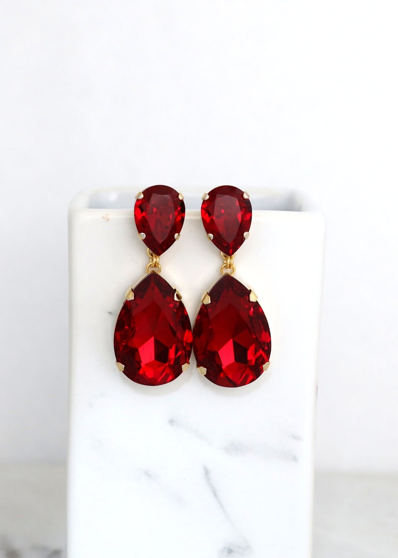 Red Statement Long Earrings, Crimson Red Chandelier Earrings, Red Ruby Crystal Earrings, Red Crystal Oversize Drop Chandelier Earrings. image 5