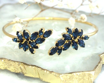 Blue Navy Bridal Bracelet, Navy Blue Bracelet, Sapphire Blue Crystal Cuff Bracelet, Bridal Blue Bracelet, Bridesmaid Bracelet, Blue Bracelet