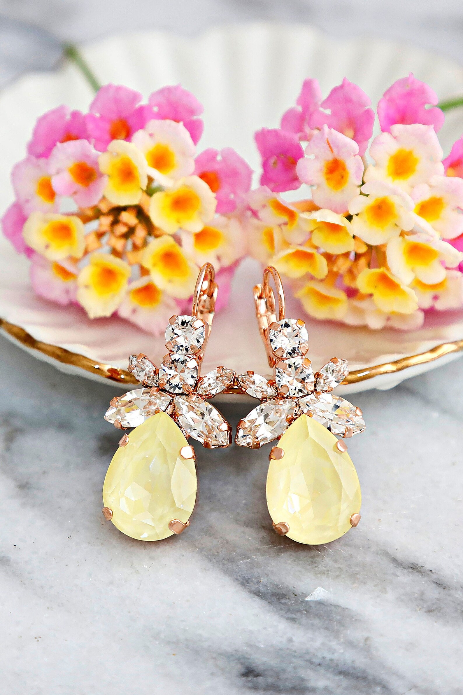 Yellow Drop Earrings, Soft Yellow Drop Earrings, Butter Yellow Drop ...