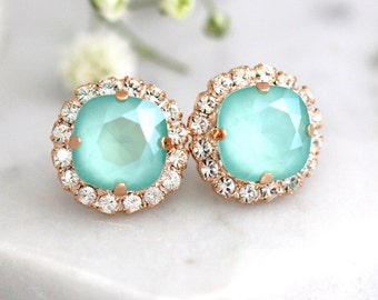 Mint Earrings, Mint Opal Studs, Crystal Crystal Mint Earrings, Seafoam Earrings, Bridesmaids Mint Earrings, Gift For He, Green Earrings