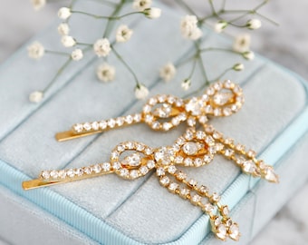 Bridal Crystal Hair Pin, Bridal Bow White Clear Crystal Bobby Pin, Wedding Hair Jewelry, Crystal Bridal Hair Jewelry, Bow Hair Pin