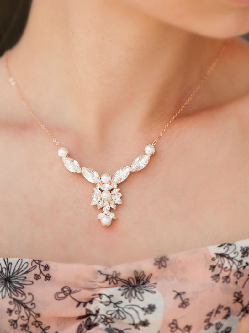 Bridal Necklace, Bridal Pearl Necklace, Bridal Crystal Necklace, Pearl Crystal Bridal Necklace, Bridal Jewelry set, White Crystal Necklace image 2