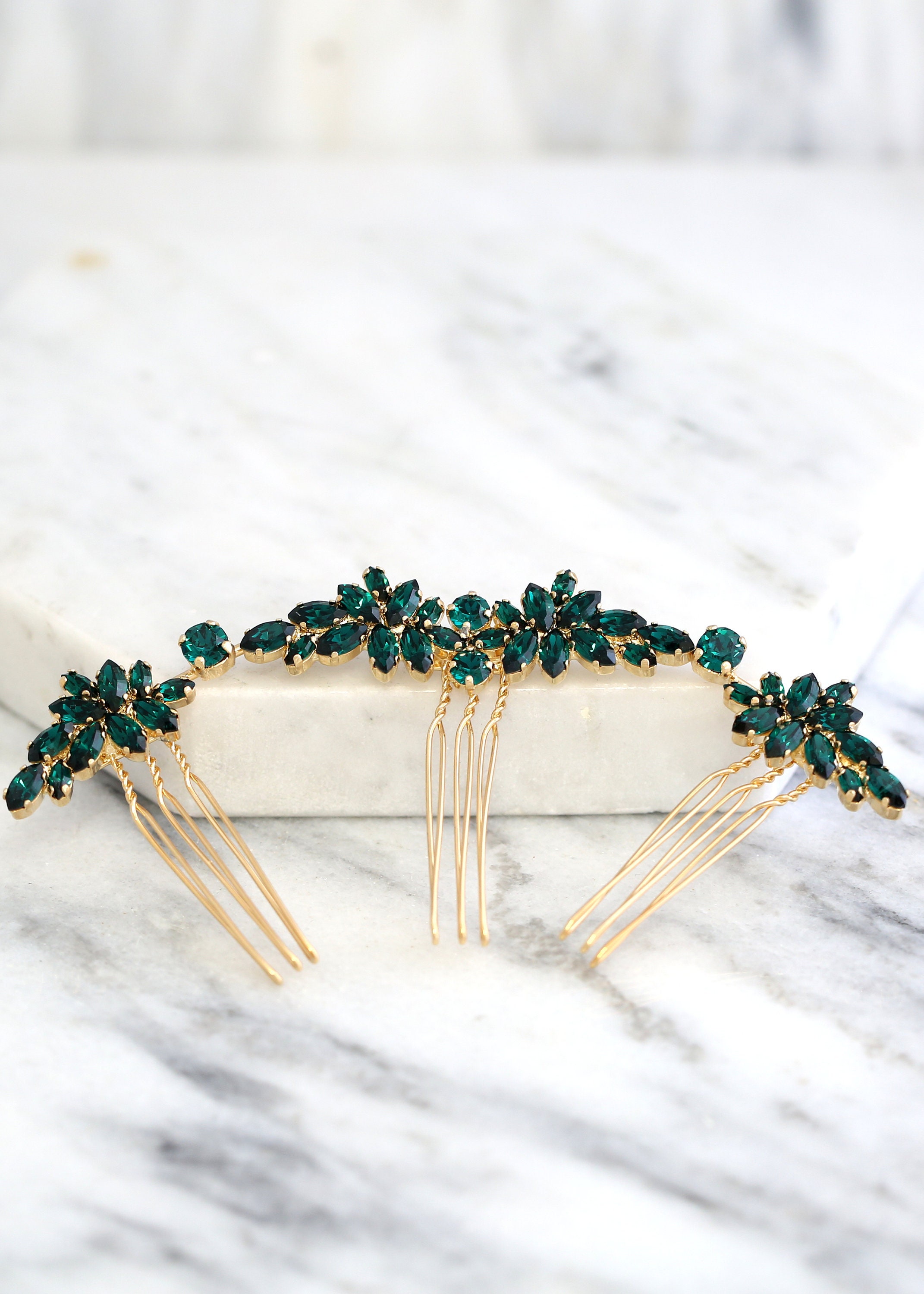 Bridal Hair Comb, Emerald Hair Comb, Hair Side Comb, Bridal Emerald Hair Accessories, Bridal Green Emerald Hair Comb, Emerald Hair Comb