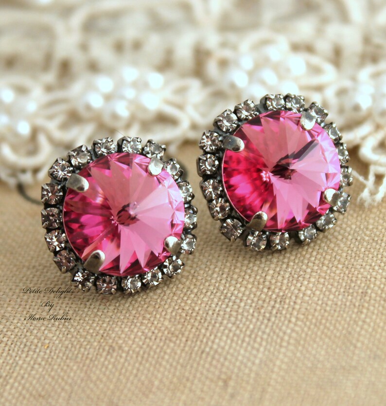 Pink Earrings Hot Pink Crystal Earrings Gift for Woman Etsy