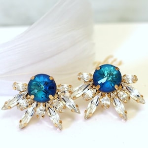 Bridal Blue Earrings, Bridal Blue Navy Earrings, Capri Blue Earrings, Blue Bridal Stud Earrings, Bridesmaids Earrings, Bridesmaids Earrings